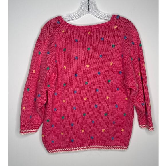 Vintage 80s SKYR Tree Knit Sweater Ramie Cotton Confetti Cottagecore Medium - Picture 3 of 16